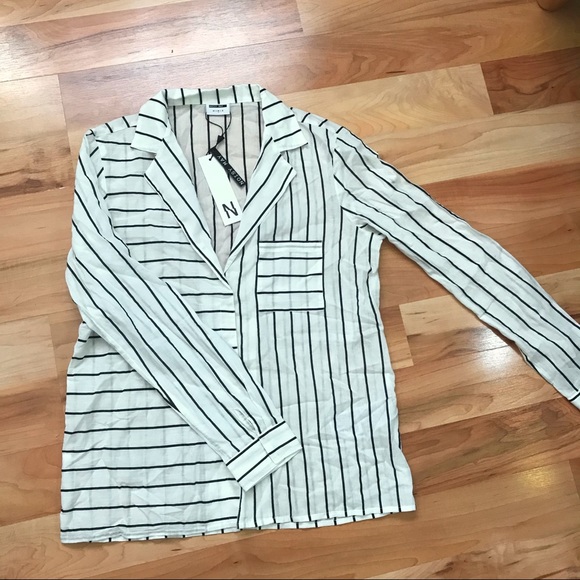 Noisy May Tall Striped V Neck Blouse Shirt - Picture 2 of 6